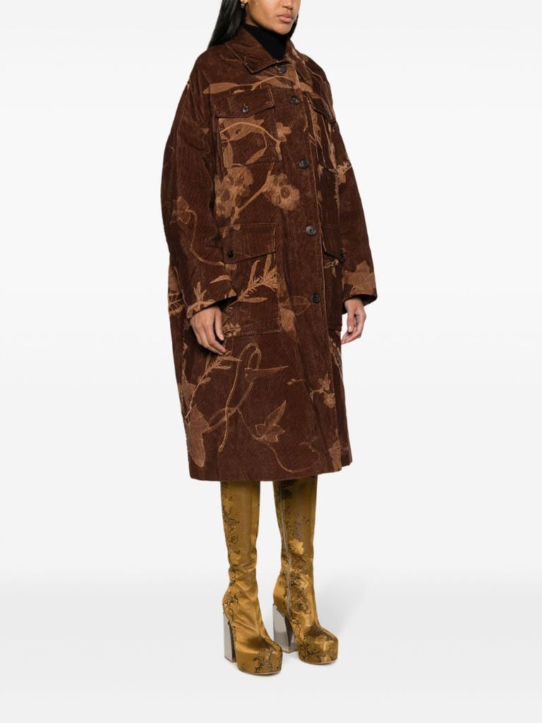 Brown Restonas Reversible Floral-print Corduroy Coat