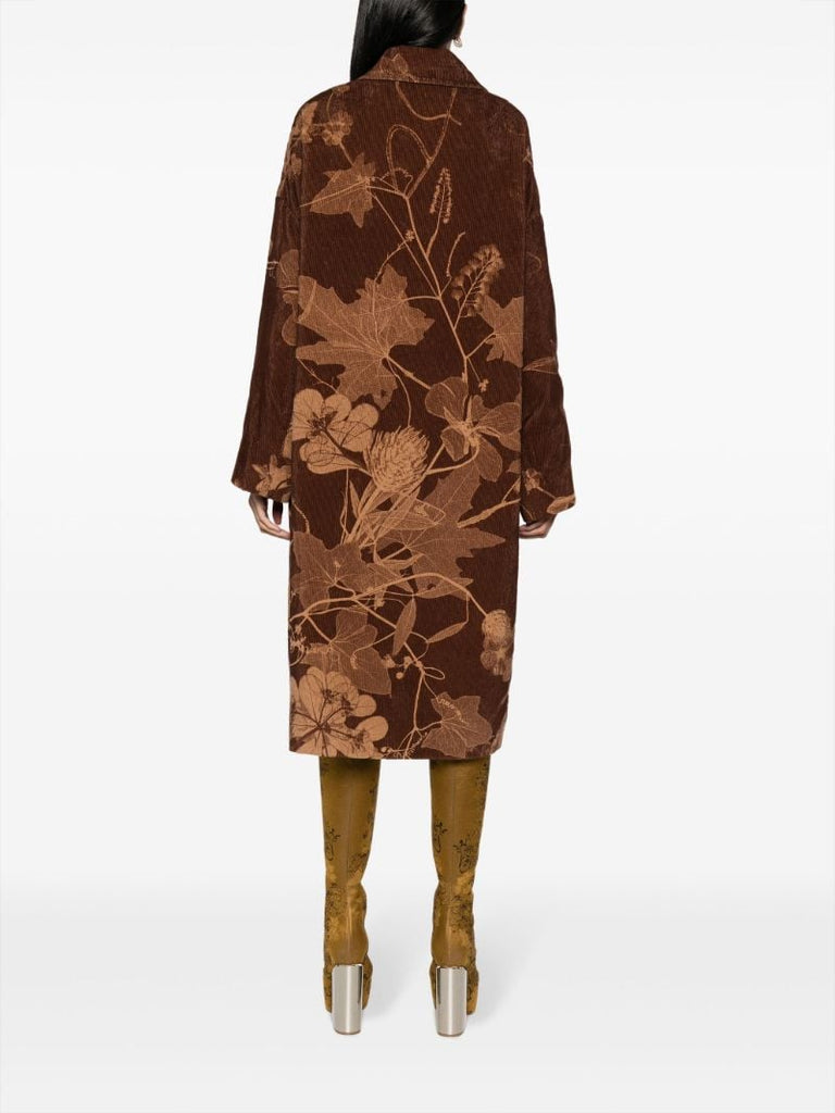 Brown Restonas Reversible Floral-print Corduroy Coat