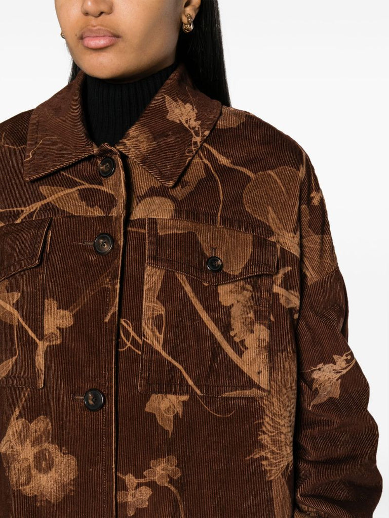 Brown Restonas Reversible Floral-print Corduroy Coat