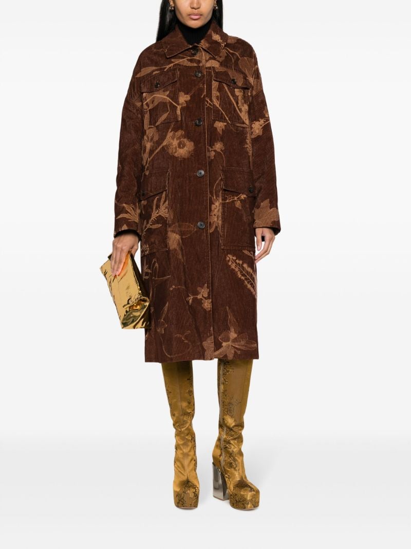 Brown Restonas Reversible Floral-print Corduroy Coat