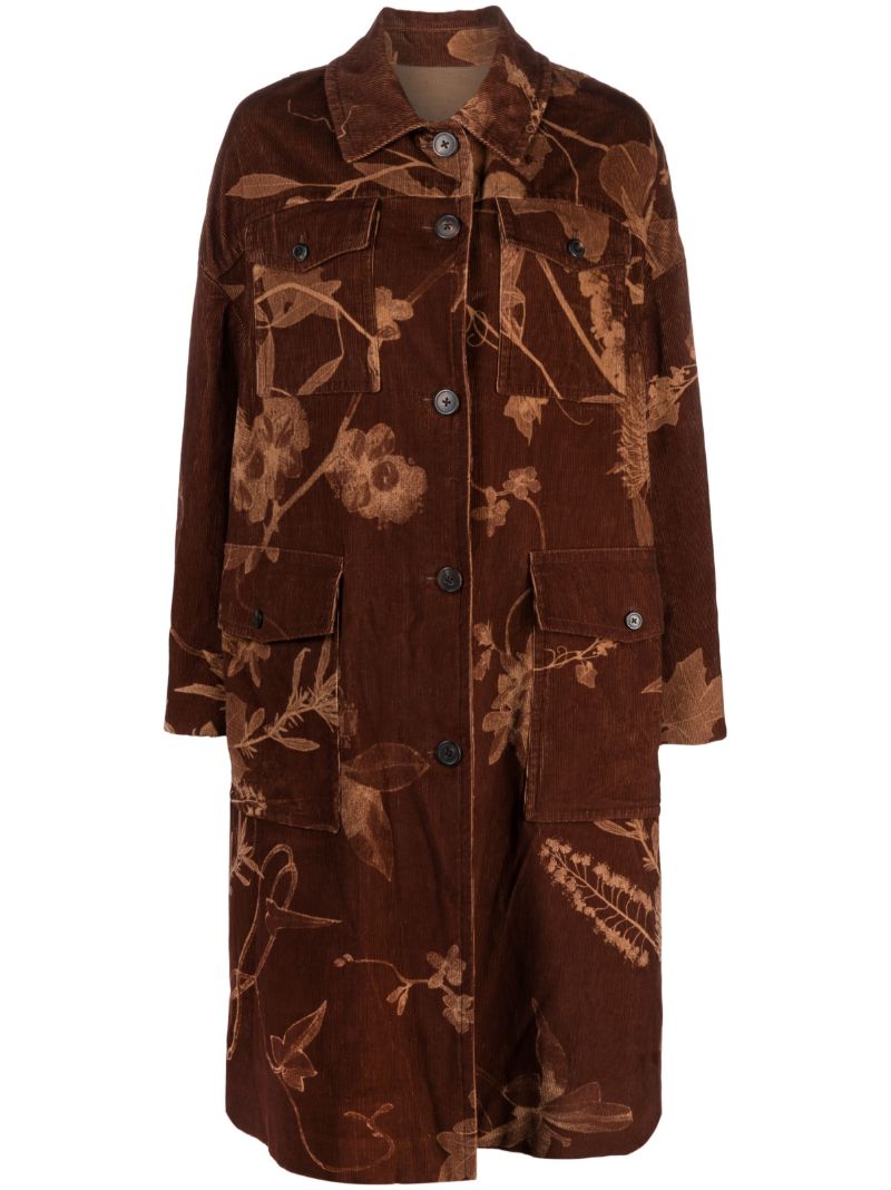 Brown Restonas Reversible Floral-print Corduroy Coat
