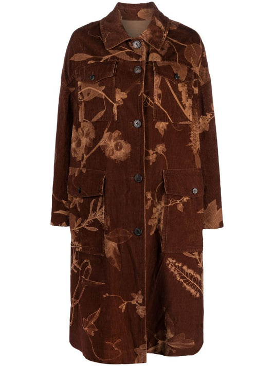Brown Restonas Reversible Floral-print Corduroy Coat