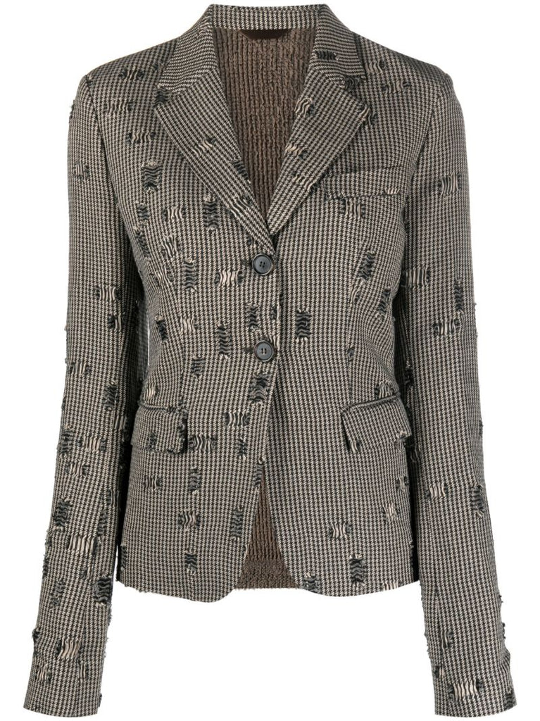 Neutral Distressed Houndstooth Blazer
