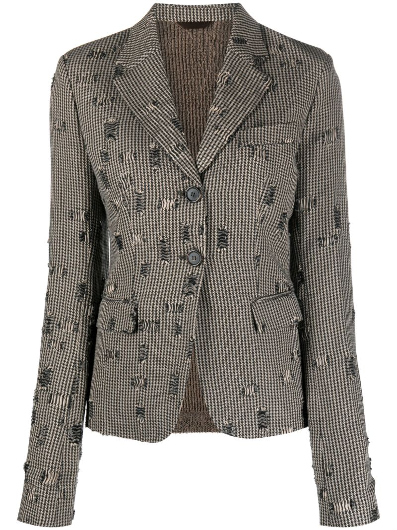 Neutral Distressed Houndstooth Blazer