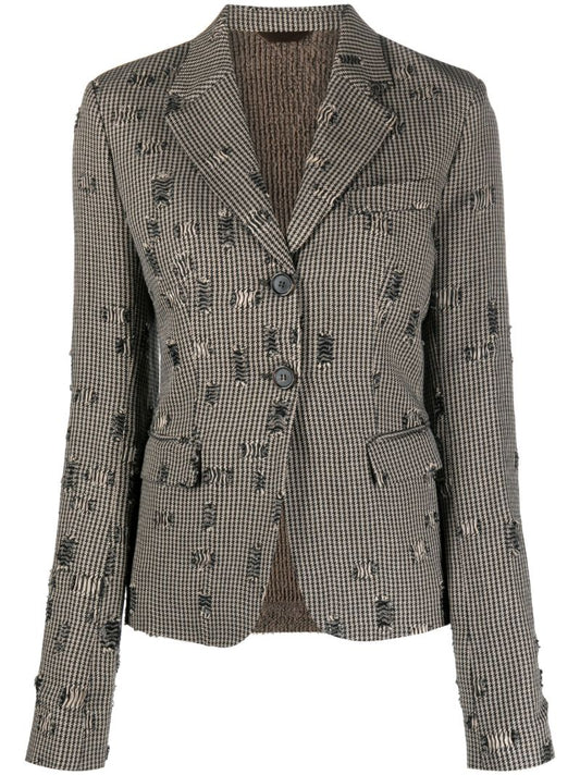 Neutral Distressed Houndstooth Blazer