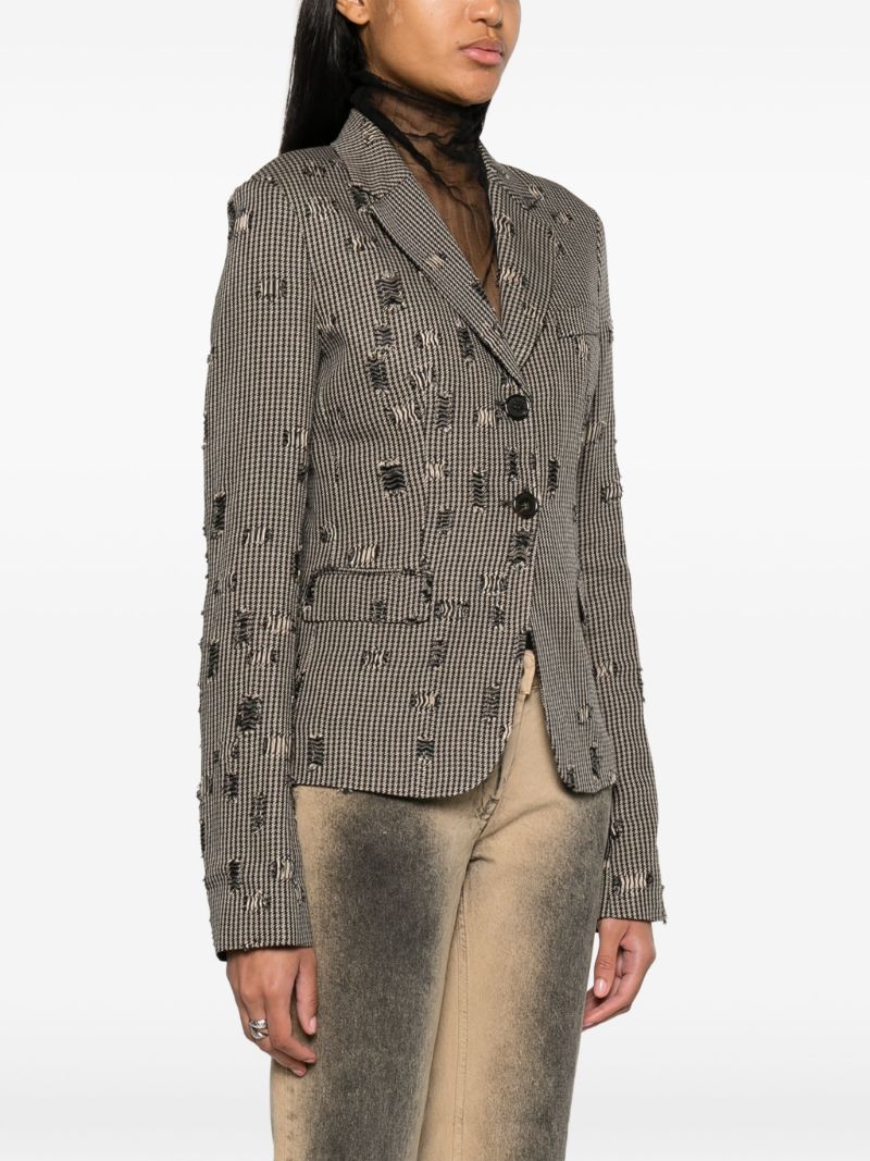 Neutral Distressed Houndstooth Blazer