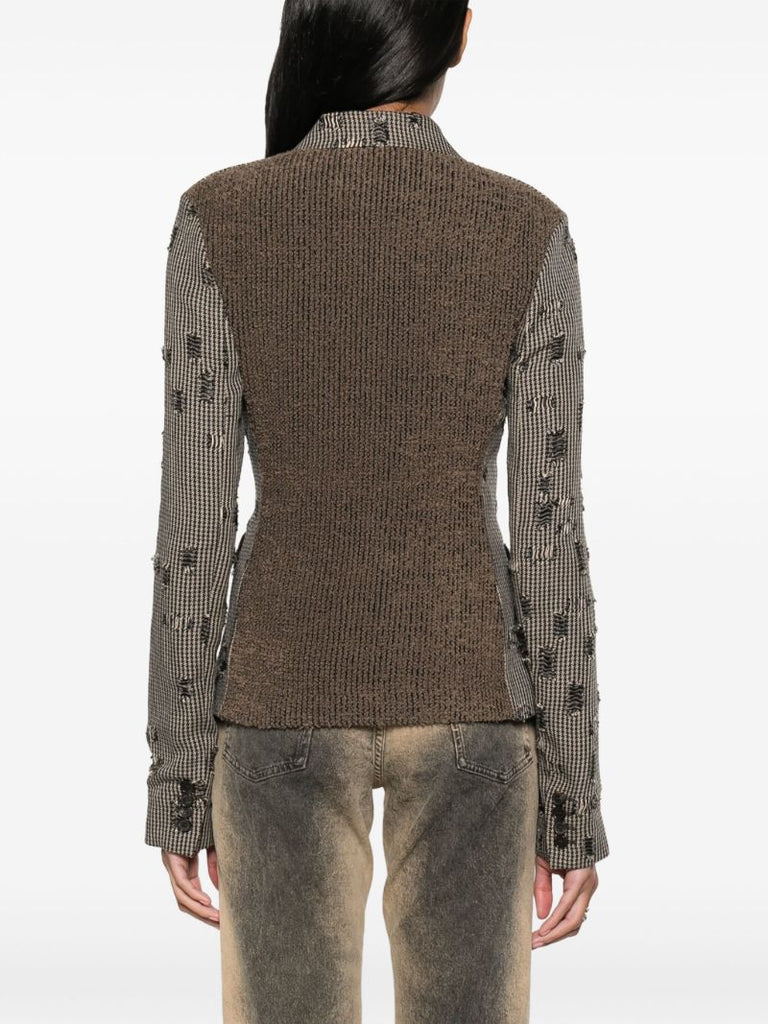 Neutral Distressed Houndstooth Blazer