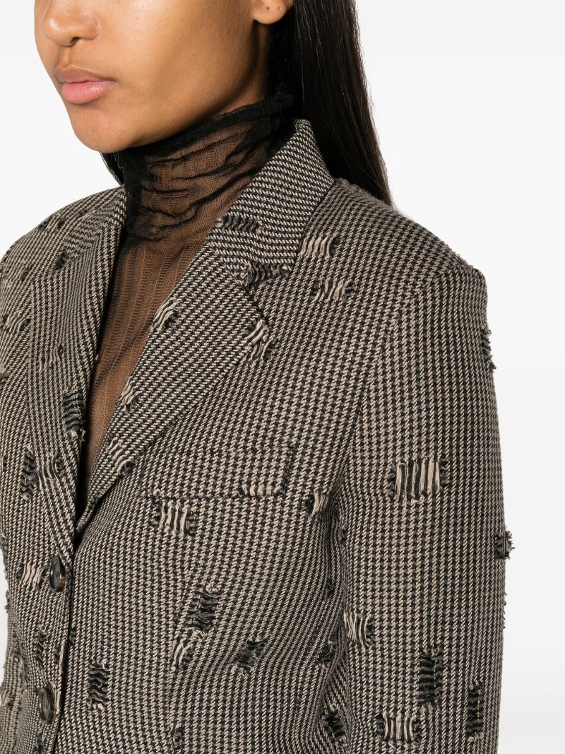 Neutral Distressed Houndstooth Blazer