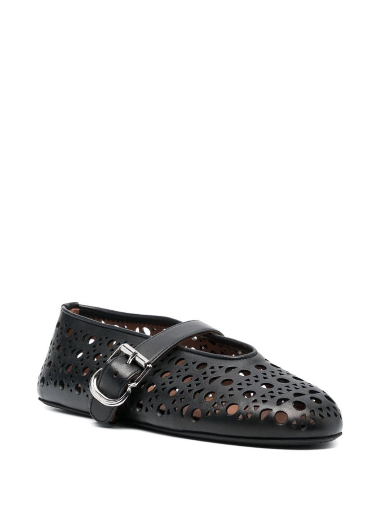 Black Vienne Leather Ballerina Shoes