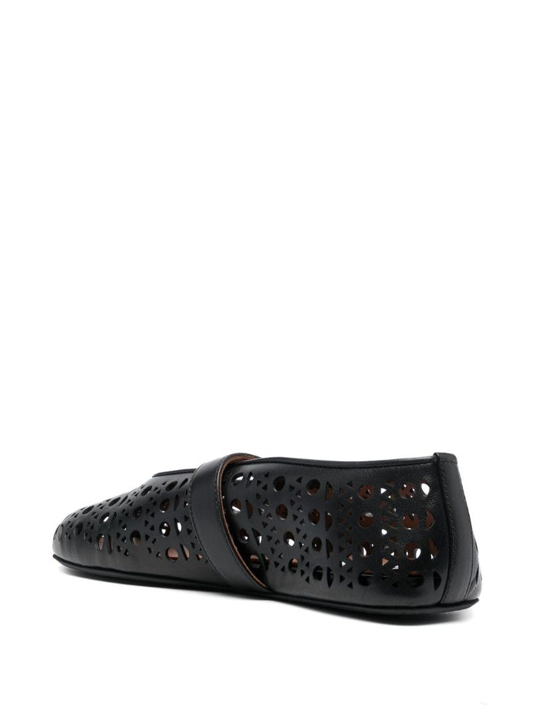 Black Vienne Leather Ballerina Shoes