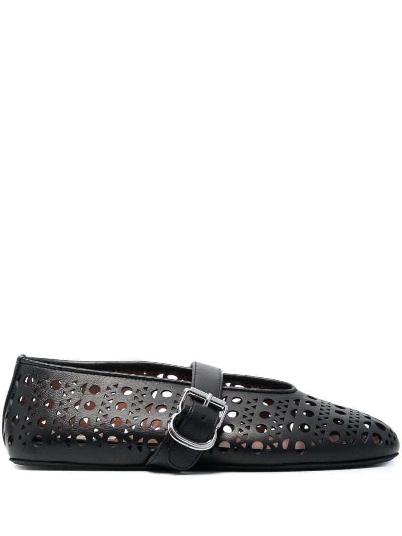 Black Vienne Leather Ballerina Shoes