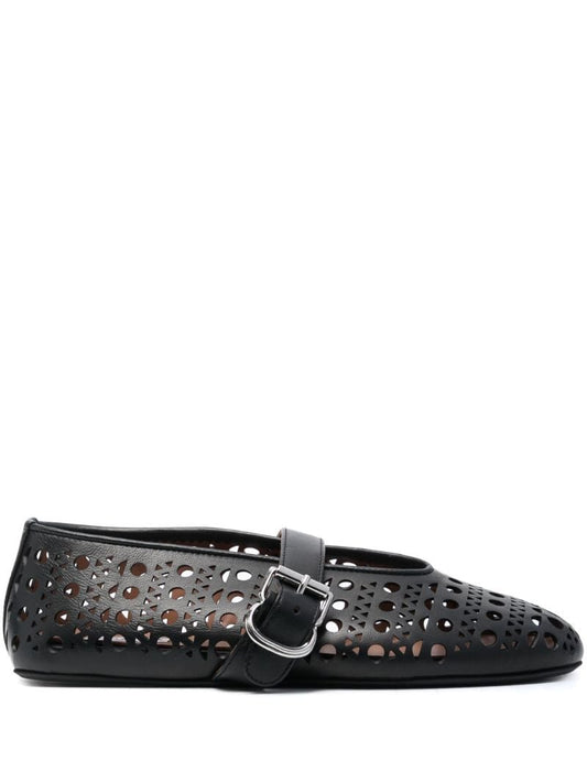 Black Vienne Leather Ballerina Shoes