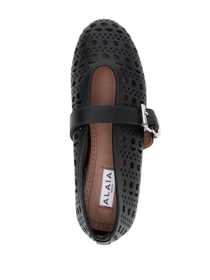 Black Vienne Leather Ballerina Shoes