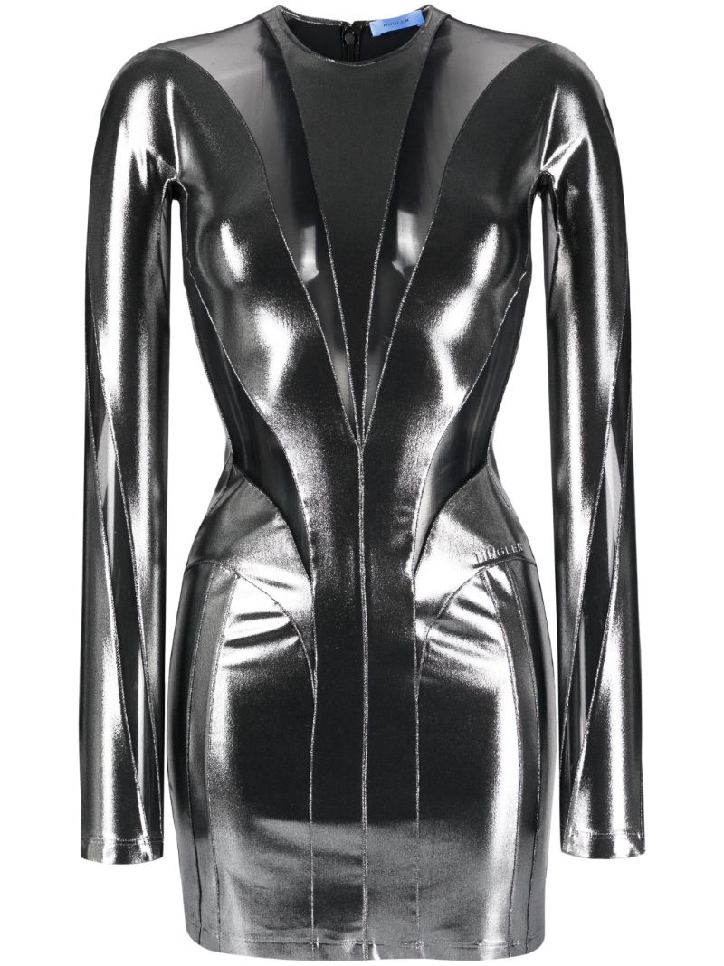 Silver-tone Illusion Sheer Panel Mini Dress