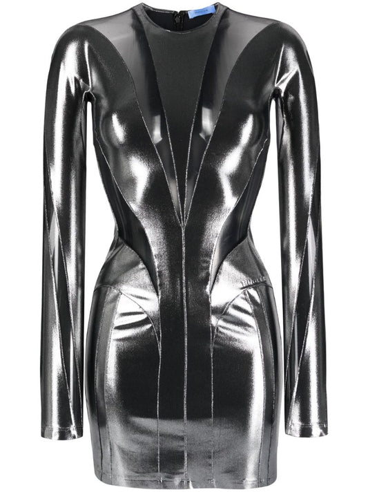 Silver-tone Illusion Sheer Panel Mini Dress