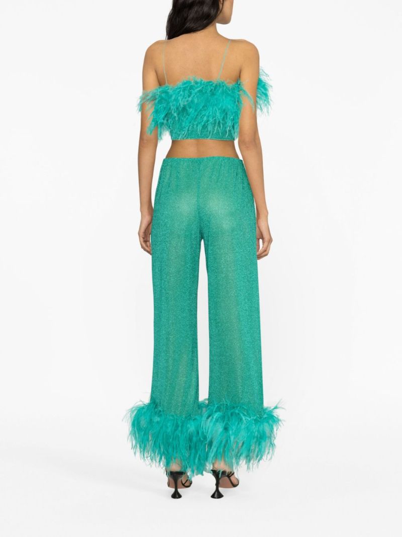 Blue LumiÃ_x0083_Â¨re Feather-trim Crop Top