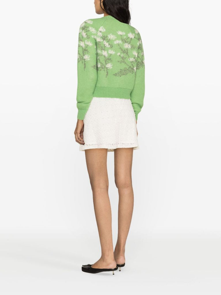 Green Claudia Floral-intarsia Wool Cardigan
