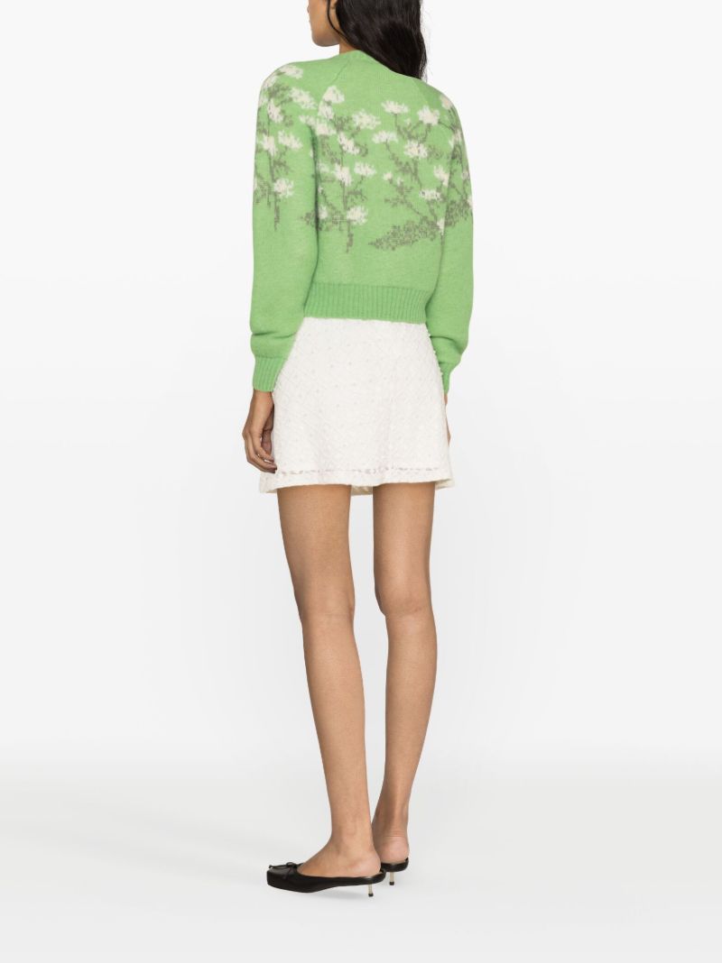 Green Claudia Floral-intarsia Wool Cardigan