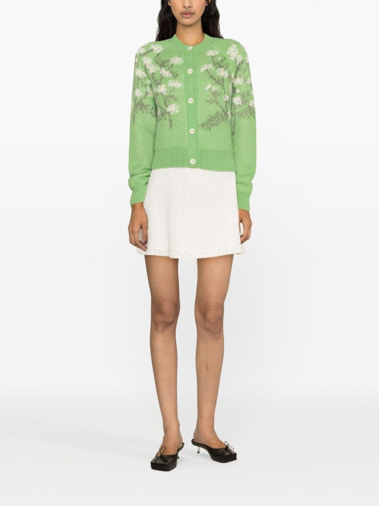 Green Claudia Floral-intarsia Wool Cardigan