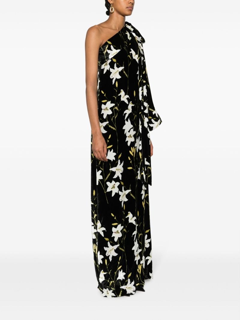 Black Nel Floral-print One-shoulder Maxi Dress
