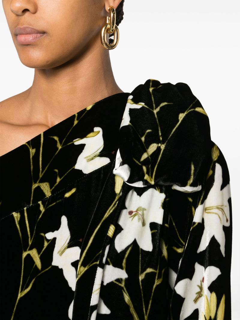 Black Nel Floral-print One-shoulder Maxi Dress
