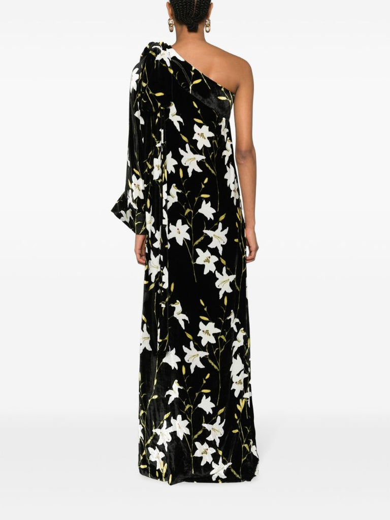 Black Nel Floral-print One-shoulder Maxi Dress