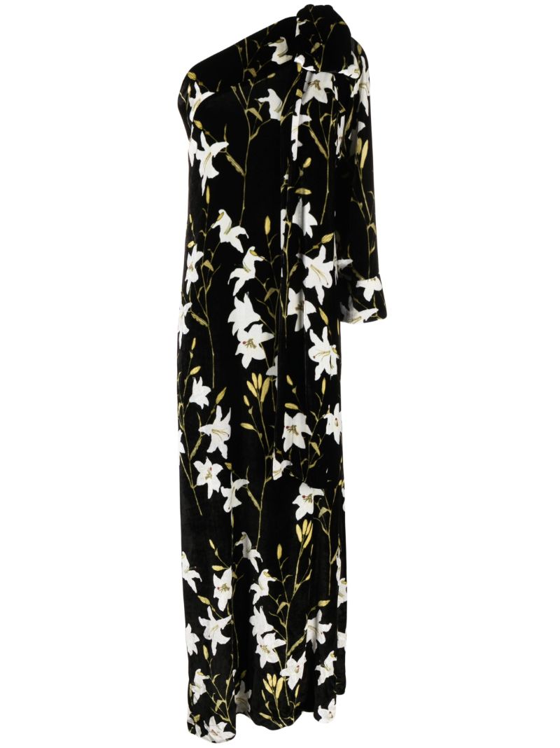 Black Nel Floral-print One-shoulder Maxi Dress