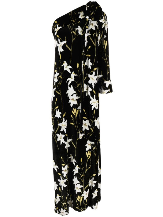 Black Nel Floral-print One-shoulder Maxi Dress