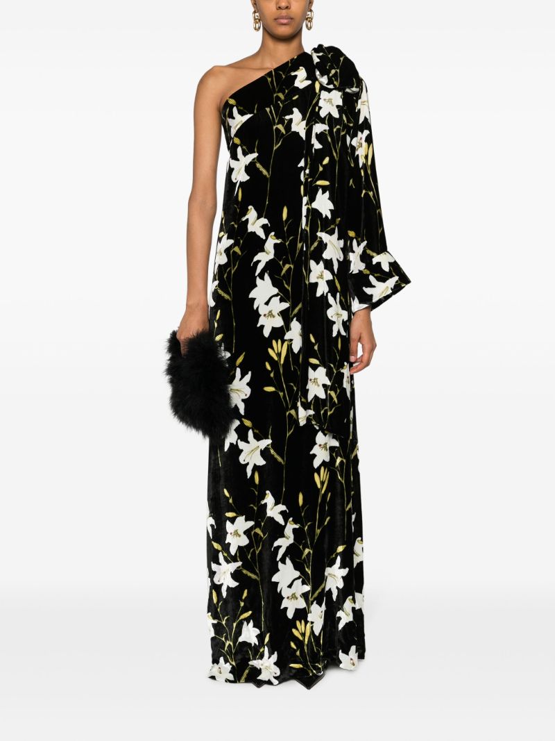 Black Nel Floral-print One-shoulder Maxi Dress
