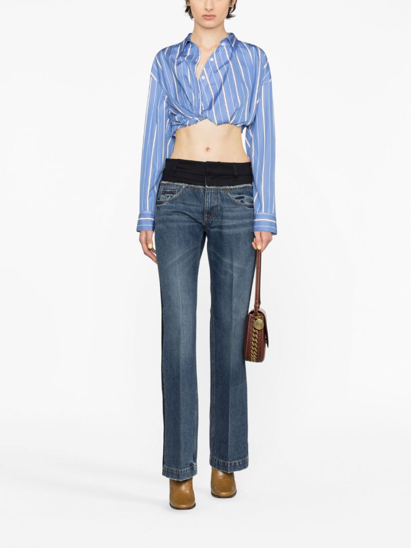 Blue Straight Leg Panelled Jeans