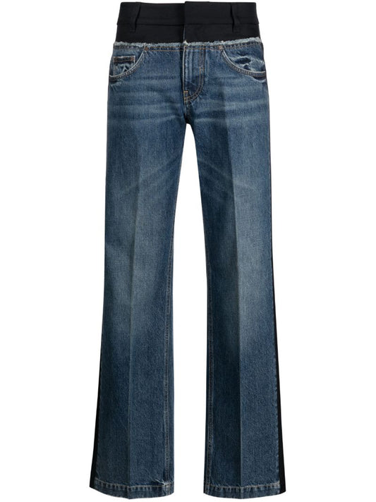 Blue Straight Leg Panelled Jeans