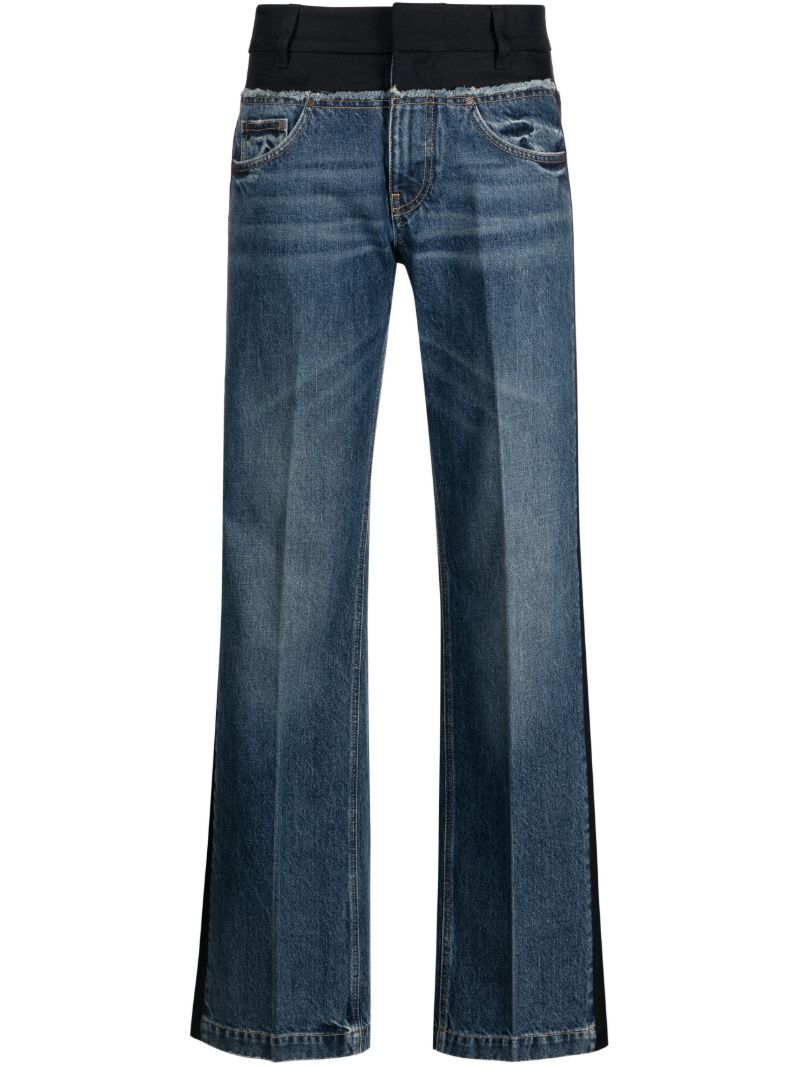 Blue Straight Leg Panelled Jeans