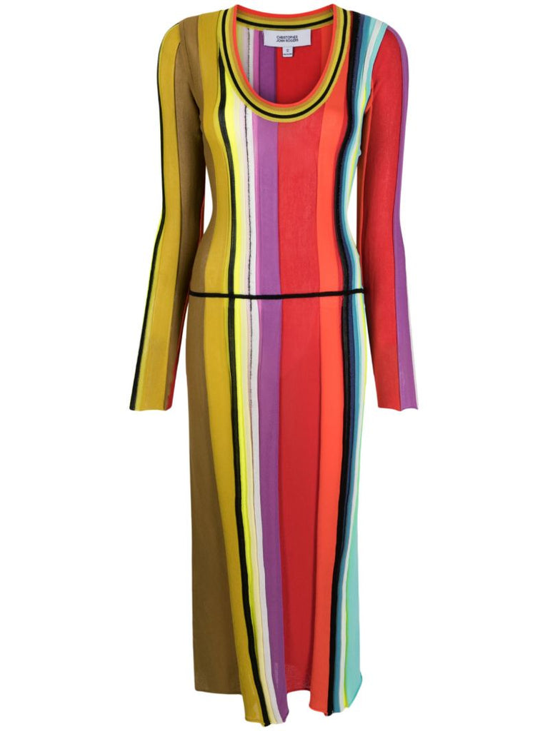 Red Striped Knitted Midi Dress