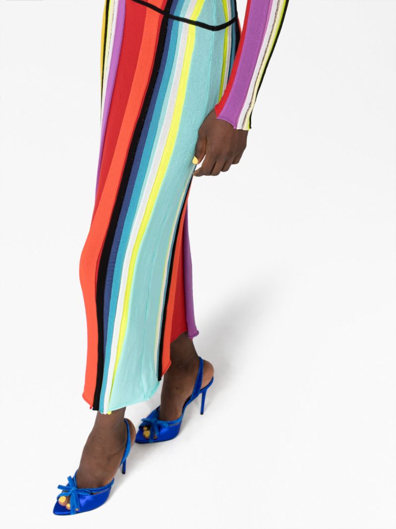 Red Striped Knitted Midi Dress