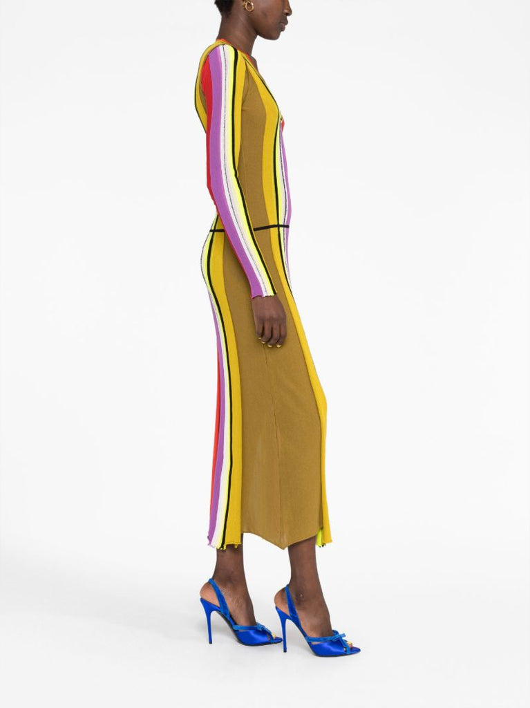 Red Striped Knitted Midi Dress