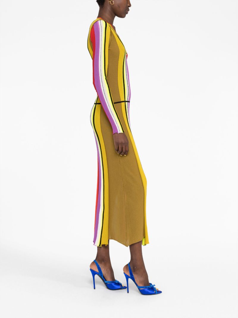 Red Striped Knitted Midi Dress