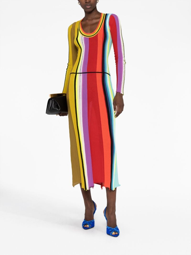 Red Striped Knitted Midi Dress