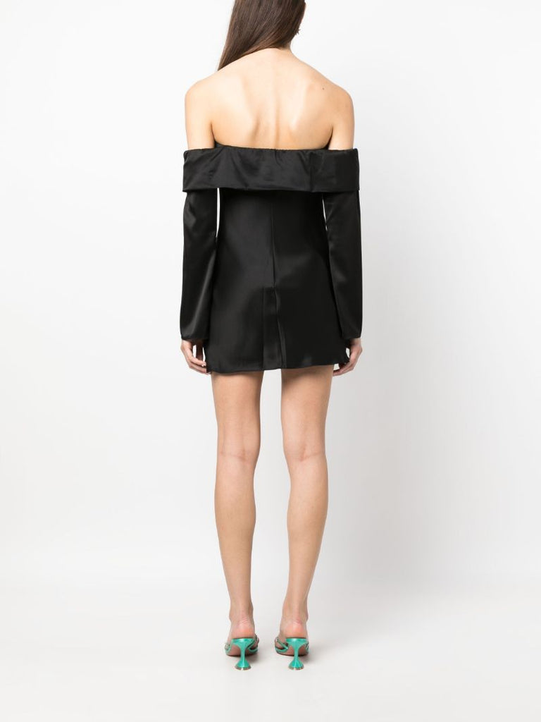 Black Maves Off Shoulder Satin Mini Dress
