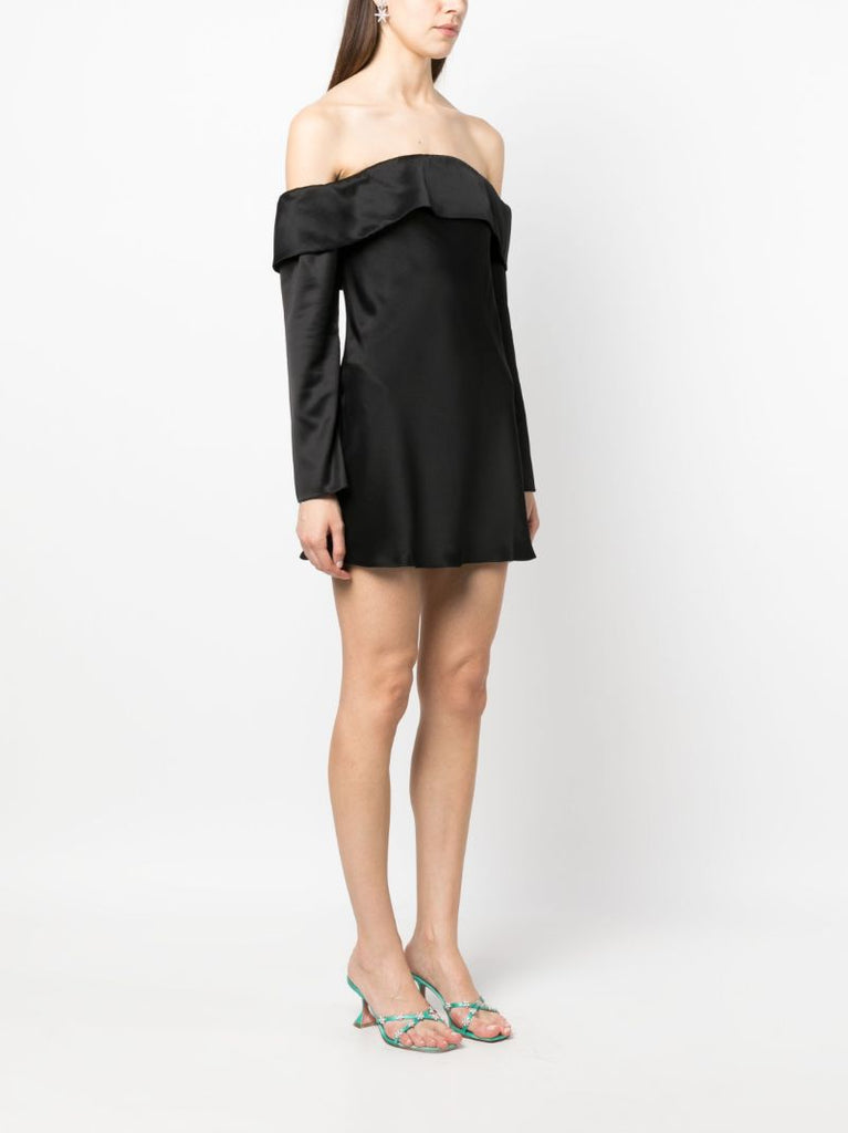 Black Maves Off Shoulder Satin Mini Dress