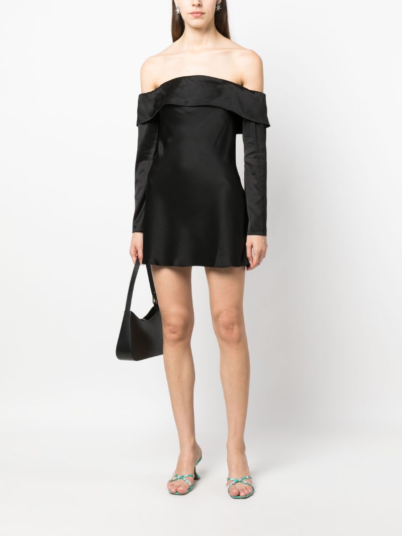 Black Maves Off Shoulder Satin Mini Dress