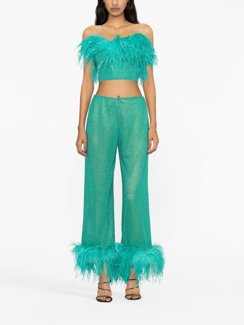 Green LumiÃ_x0083_Â¨re Feather-trimmed Trousers