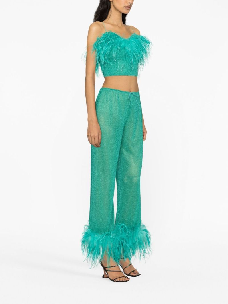 Green LumiÃ_x0083_Â¨re Feather-trimmed Trousers