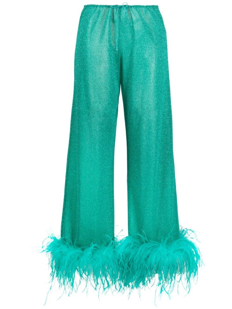 Green LumiÃ_x0083_Â¨re Feather-trimmed Trousers