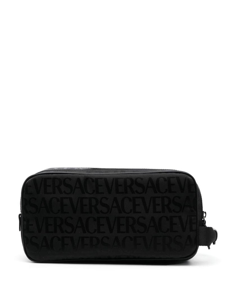 Black Allover Print Wash Bag