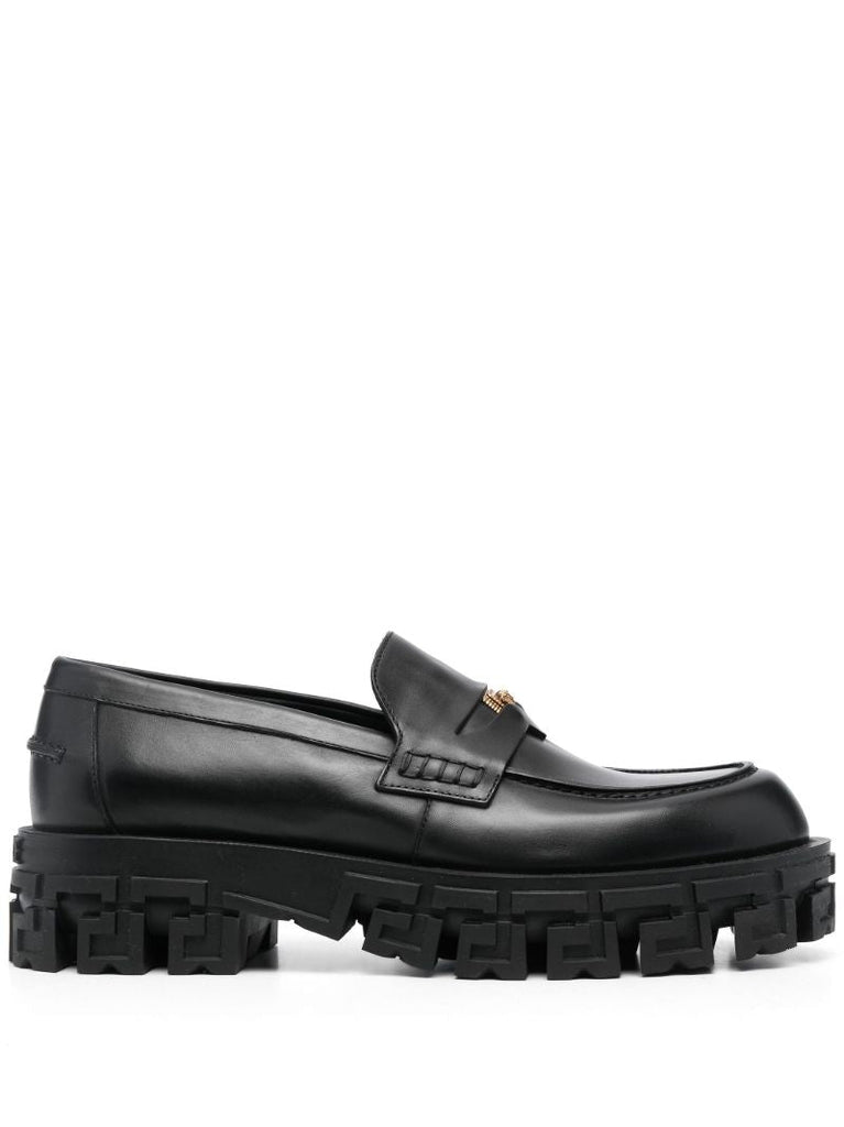 Black Greca Portico Leather Loafers