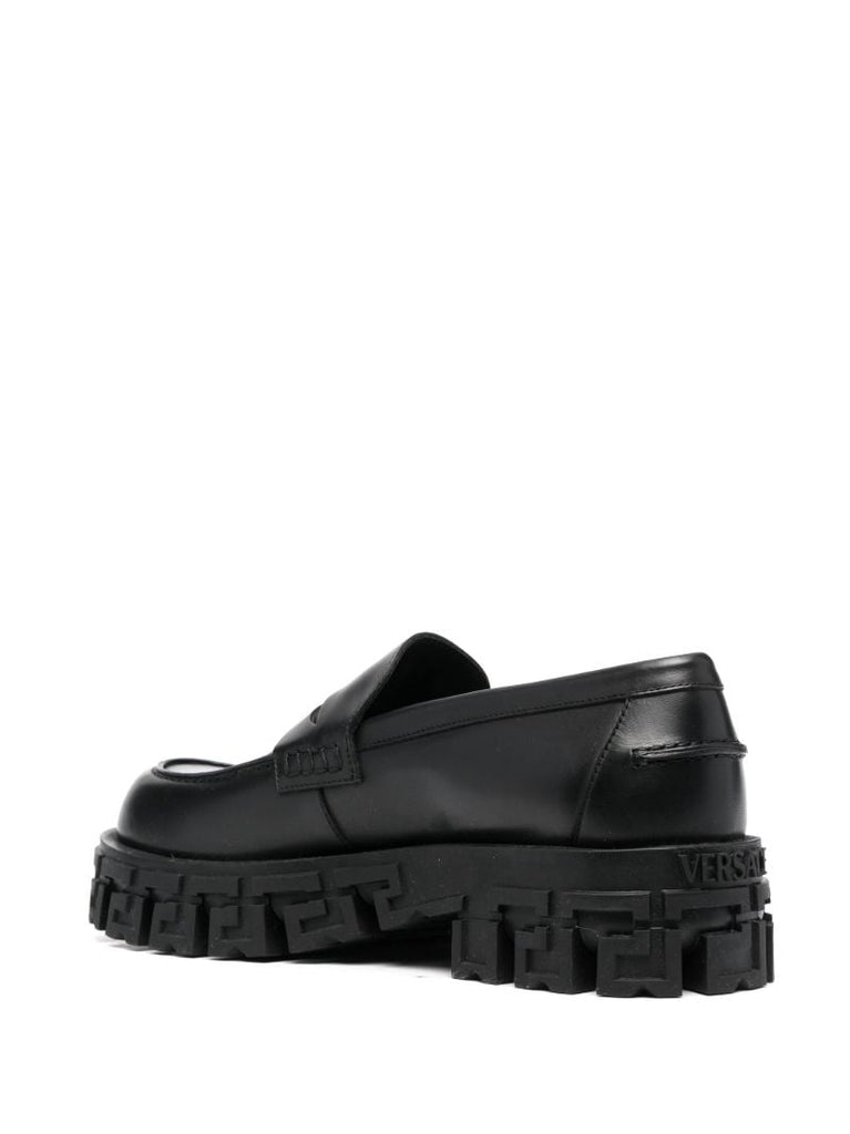 Black Greca Portico Leather Loafers