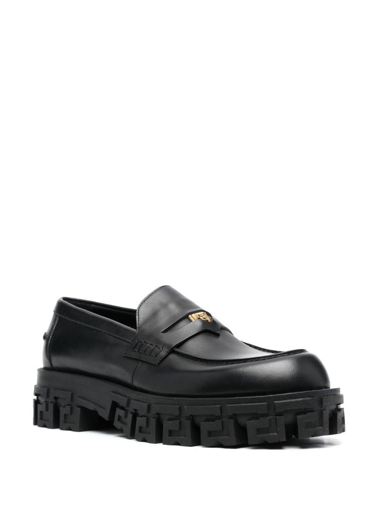 Black Greca Portico Leather Loafers