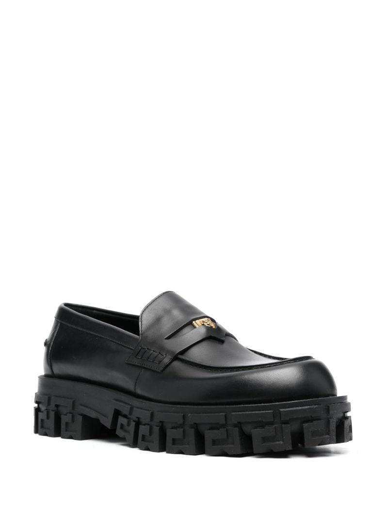 Black Greca Portico Leather Loafers