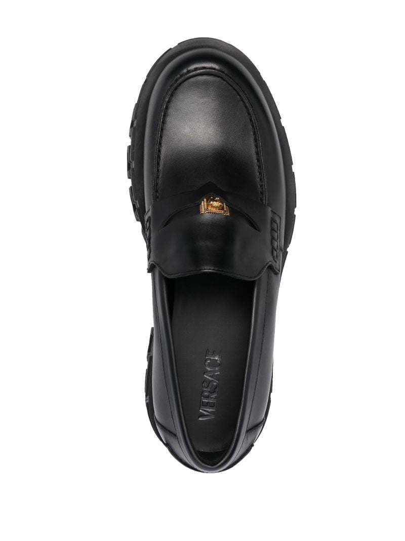 Black Greca Portico Leather Loafers