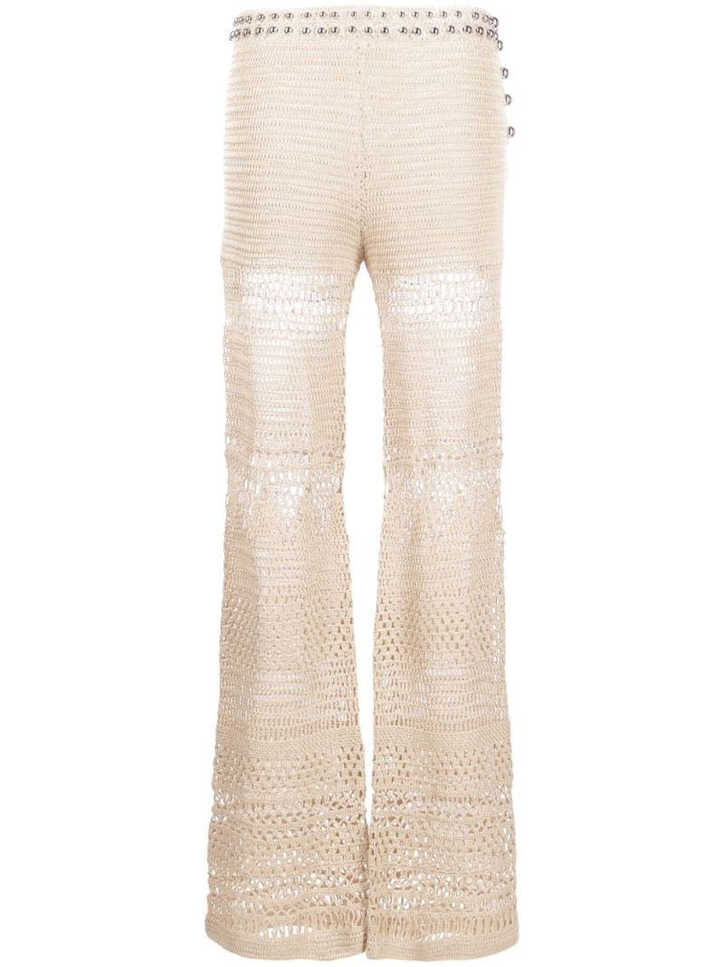 Neutral High Waist Crochet Knit Trousers